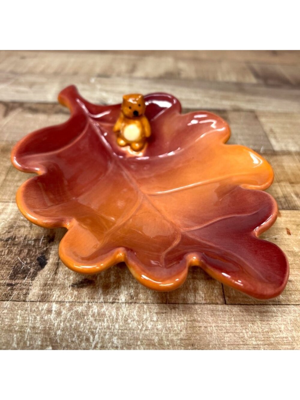 Russ Berrie Bonnie Lynn Thanksgiving Orange Leaf Shape with Bear